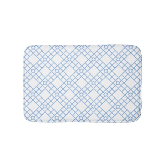 Blauw-wit bamboe rooster badmat (Voorkant)