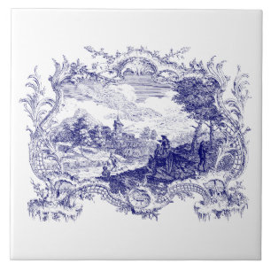 Blauw & Wit Barok Rococo Cartouche Castle Tegeltje