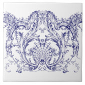 Blauw & Wit Barok Rococo Cartouche Frieze Tegeltje (Voorkant)