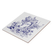 Blauw & Wit Barok Rococo Cartouche Monogram Tegeltje (Zijkant)