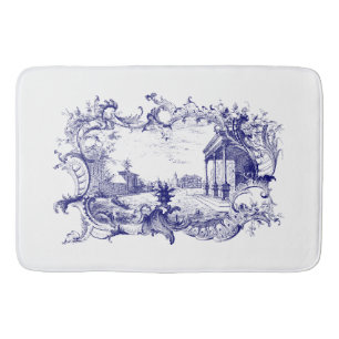 Blauw & Wit Barok Rococo Cartouche Ruins Scène Badmat