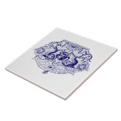 Blauw & Wit Barok Rococo Dolfijn Cartouche Tegeltje (Zijkant)