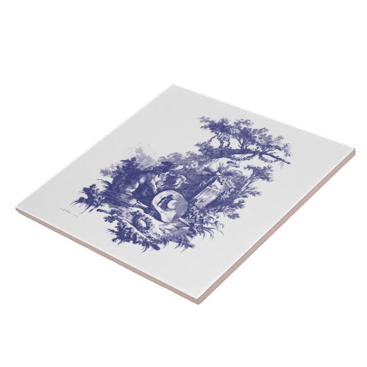 Blauw & Wit Barok Rococo Hond & Schaap Landschap Tegeltje (Zijkant)