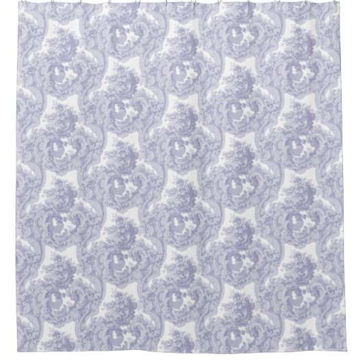 Blauw & Wit Barok Rococo Louis XV Patroon Douchegordijn (Voorkant)