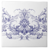 Blauw & Wit Barok Rococo Rocaille Frieze Tegeltje (Voorkant)