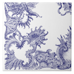 Blauw & Wit Barok Rococo Rocaille Patroon b Tegeltje