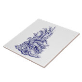 Blauw & Wit Barok Rococo Rocaille Vis Fontein Tegeltje (Zijkant)