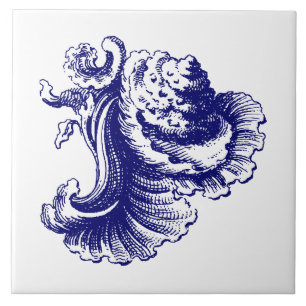 Blauw & Wit Barok Rococo Rocaille Zee Shell Tegeltje