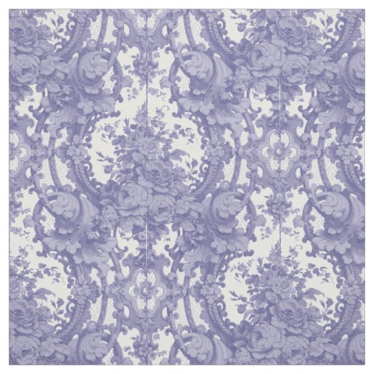 Blauw & Wit Barok Rococo Rozen Patroon Stof (Swatch)