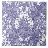 Blauw & Wit Barok Rococo Rozen Patroon Tegeltje (Voorkant)