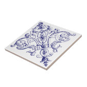 Blauw & Wit Barok Rococo schelpen Patroon b Tegeltje (Zijkant)