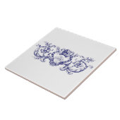 Blauw & Wit Barok Rococo Shell Cartouche Frieze Tegeltje (Zijkant)