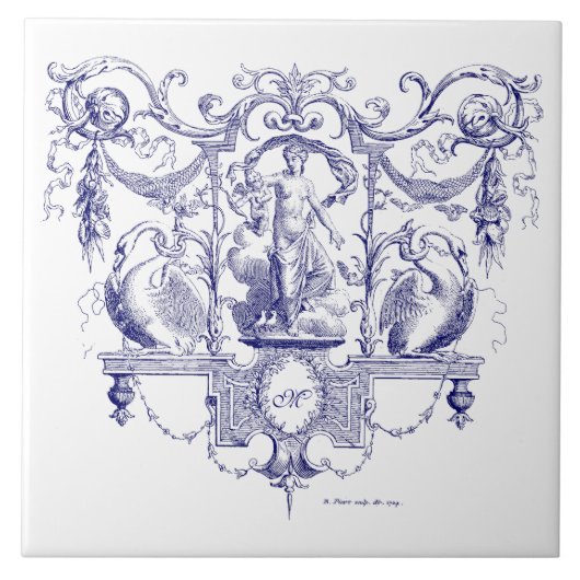 Blauw & Wit Barok Rococo Venus & Zwanen Tegeltje (Voorkant)