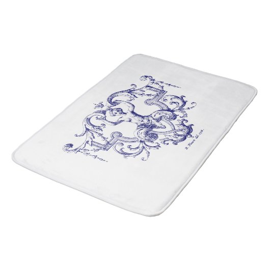 Blauw & Wit Barok Rococo Zeemeermin Badmat (Gekanteld)