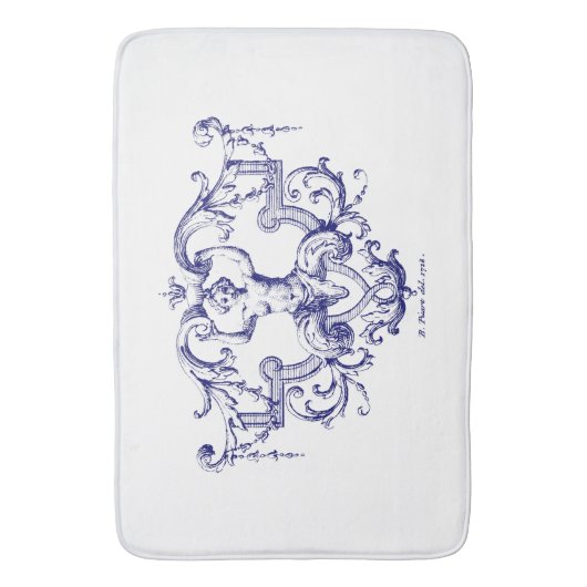 Blauw & Wit Barok Rococo Zeemeermin Badmat (Voorkant Verticaal)