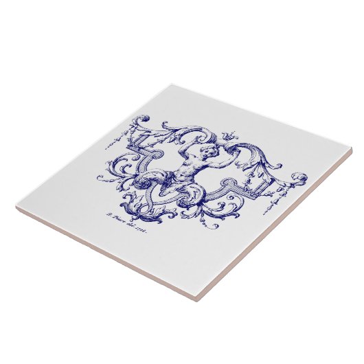 Blauw & Wit Barok Rococo Zeemeermin Tegeltje (Zijkant)