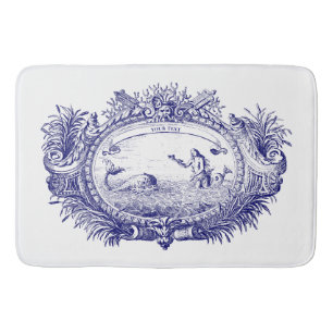 Blauw & Wit Barok Rococo Zeemeermin Vis Cartouche Badmat