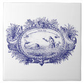 Blauw & Wit Barok Rococo Zeemeermin Vis Cartouche Tegeltje (Voorkant)