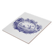 Blauw & Wit Barok Rococo Zeemeermin Vis Cartouche Tegeltje (Zijkant)