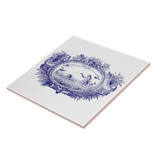 Blauw & Wit Barok Rococo Zeemeermin Vis Cartouche Tegeltje (Zijkant)