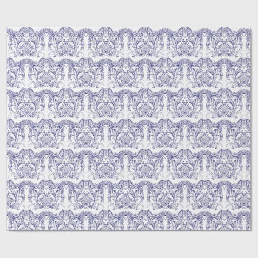Blauw & Wit Barokrococo Patroon Cadeaupapier (Vlak)
