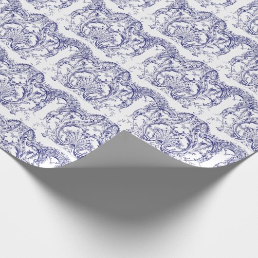 Blauw & Wit Barokrococo Patroon Cadeaupapier (Hoek)