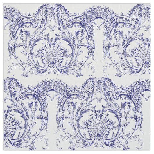 Blauw & Wit Barokrococo Patroon Stof (Swatch)
