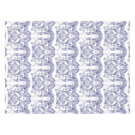 Blauw & Wit Barokrococo Patroon Tafelkleed (Voorkant (Horizontaal))