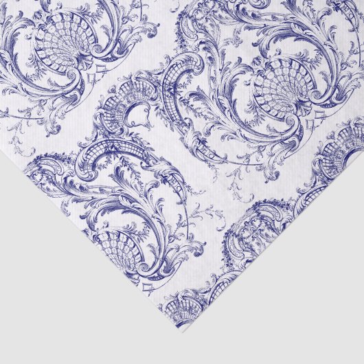 Blauw & Wit Barokrococo Patroon Tissuepapier (Detail)