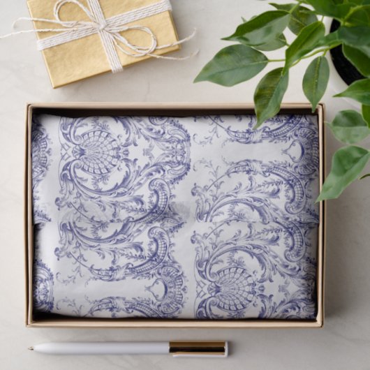 Blauw & Wit Barokrococo Patroon Tissuepapier (Geschenk)