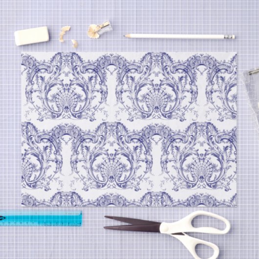 Blauw & Wit Barokrococo Patroon Tissuepapier (Craft)