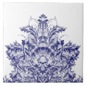 Blauw & Wit Barokrococo Rocaille Shell Frieze Tegeltje (Voorkant)