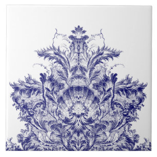 Blauw & Wit Barokrococo Rocaille Shell Frieze Tegeltje