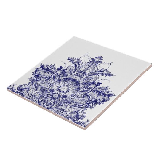 Blauw & Wit Barokrococo Rocaille Shell Frieze Tegeltje (Zijkant)