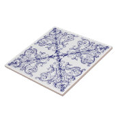 Blauw & Wit Barokrococo schelpen patroon Tegeltje (Zijkant)