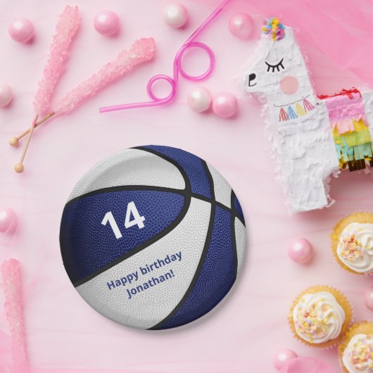 Blauw wit basketbal kinderen verjaardag viering papieren bordje (Feest)