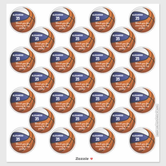 Blauw wit basketbal partij dank u set van 25 sticker (Vel)
