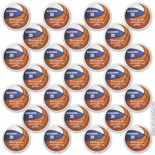 Blauw wit basketbal partij dank u set van 25 sticker (Voorkant)