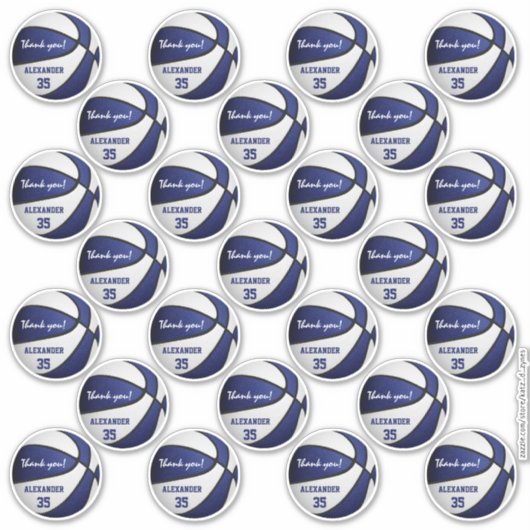 Blauw wit basketbal partij dank u set van 25 sticker (Voorkant)