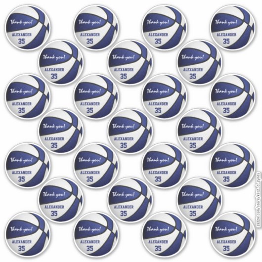 Blauw wit basketbal partij dank u set van 25 sticker (Voorkant)