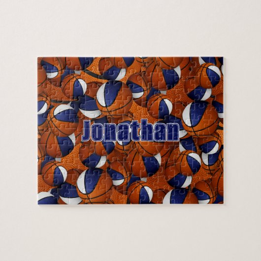 blauw wit basketbaljongens en teamkleuren legpuzzel (Horizontaal)