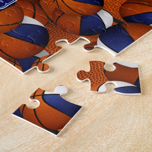 blauw wit basketbaljongens en teamkleuren legpuzzel (Zijkant)