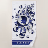 blauw wit basketballen sterren meisjes monogram strandlaken (Voorkant)