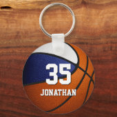 Blauw wit basketbalteam, kinder aangepast sleutelhanger (Voorkant)