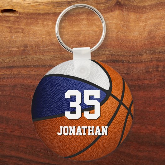 Blauw wit basketbalteam, kinder aangepast sleutelhanger (Voorkant)