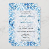 Blauw Wit Batik Bloemen Huwelijk Kaart (Voorkant / Achterkant)