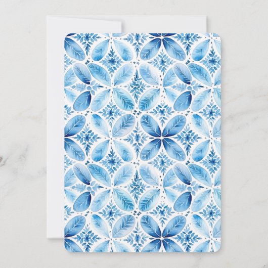 Blauw Wit Batik Bloemen Huwelijk Kaart (Achterkant)