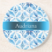 Blauw Wit Batik Bloemen Zandsteen Onderzetter (Voorkant)