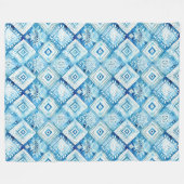 Blauw Wit Batik Squares Fleece Deken (Voorkant (Horizontaal))