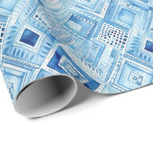 Blauw Wit Batik Vierkant Juweel Cadeaupapier (Rol Hoek)